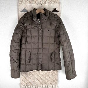 Abercrombie And Fitch Large Vintage Puffer Feather Hoodie Jacket, QUILTED, Olive